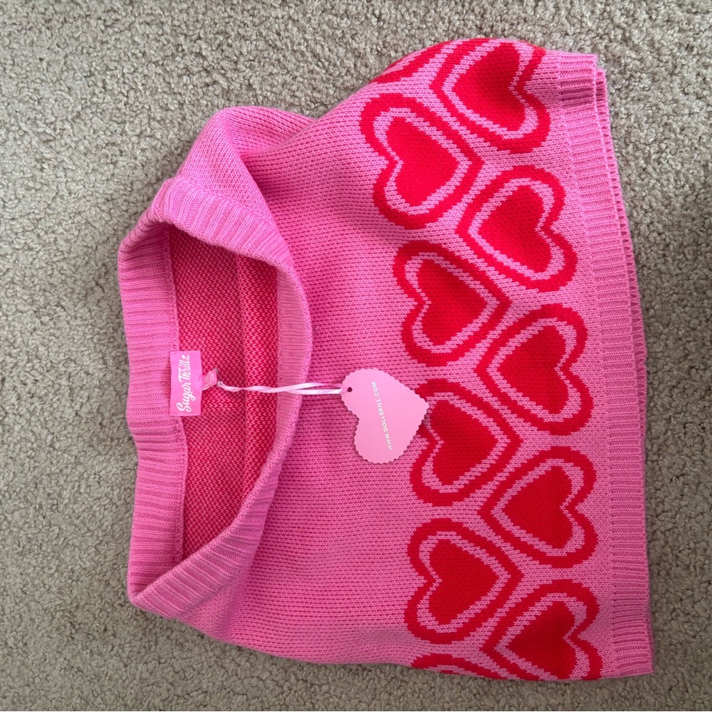 Sugar Thrillz Pink and Red Heart Knit Sweater Mini Skirt L/XL NWT